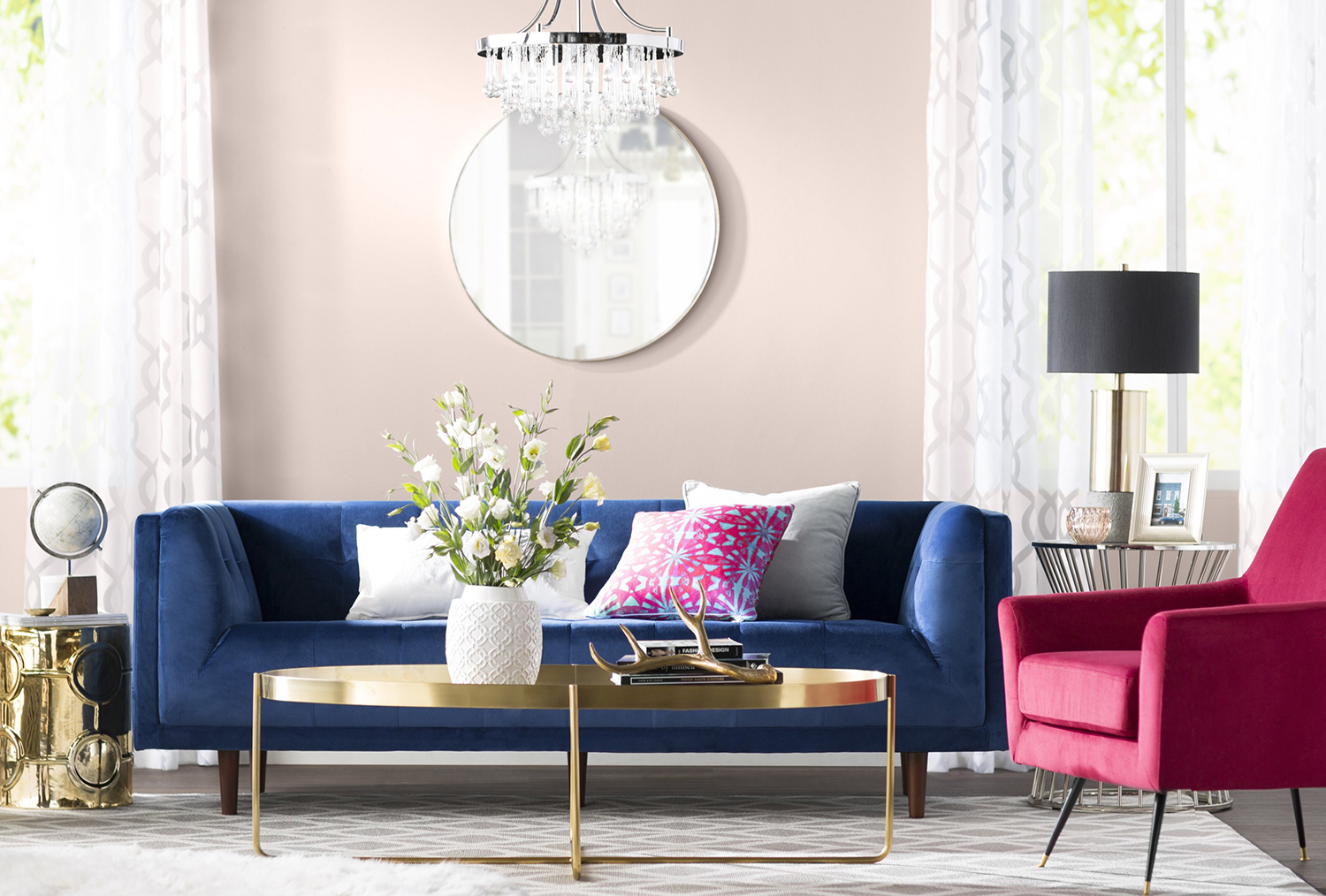 royal blue and pink interior design
