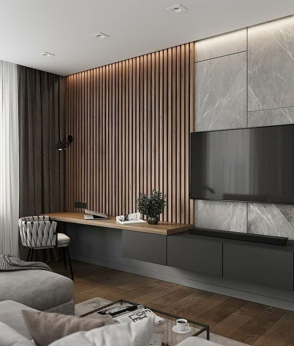 vertical wood slat accent wall